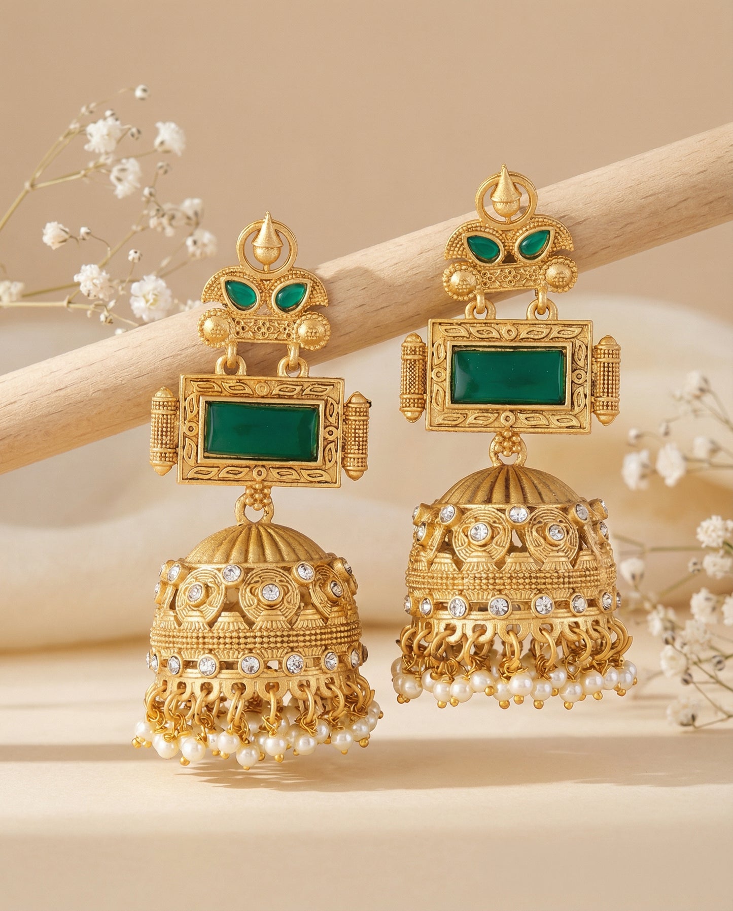 Green Mrighosh Premium Kashmiri Brass Lookalike Jhumka Earring