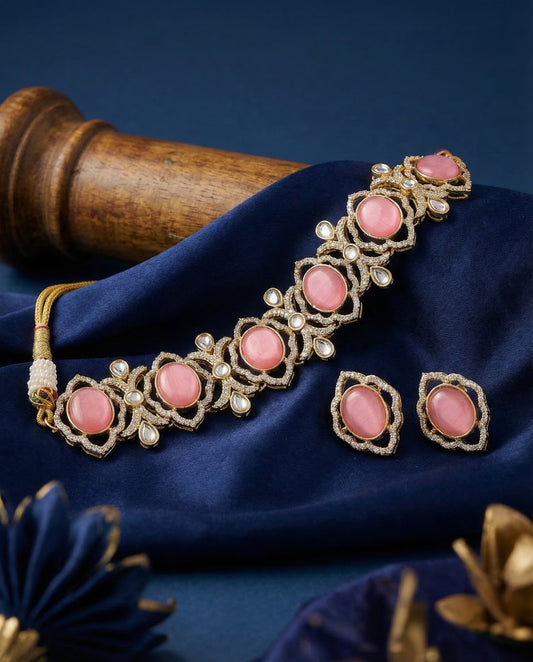 Blush Maple Premium Moissanite Stone Necklace with Earring