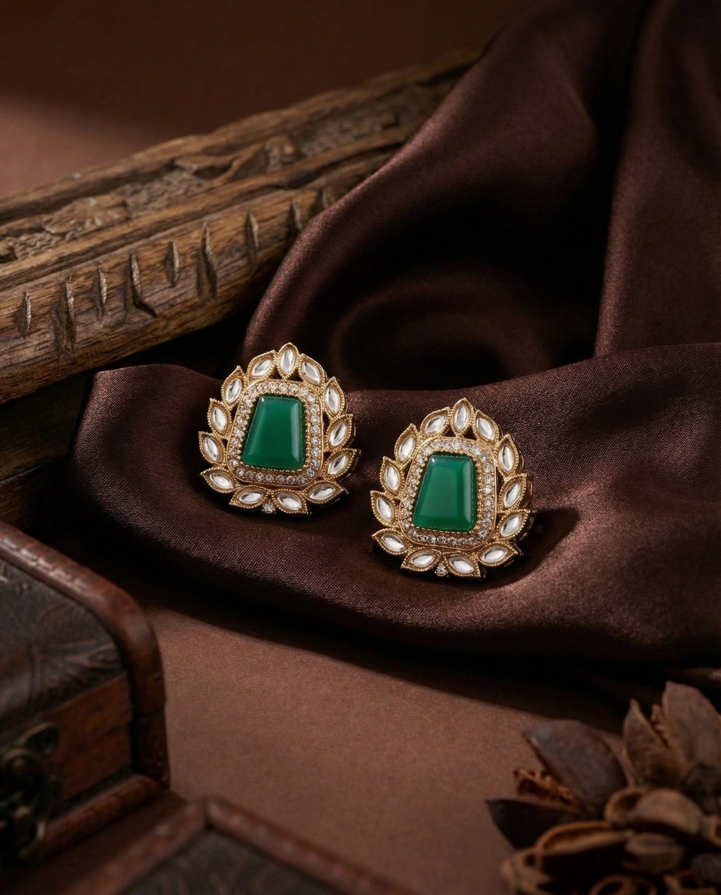 Green Amosie Premium Kundan Stud Earrings