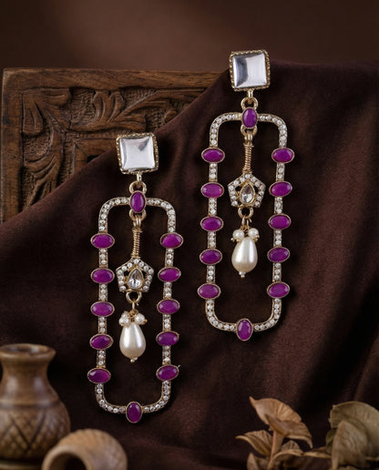 Purple Tenille Premium Designer Zircone Kundan Earring