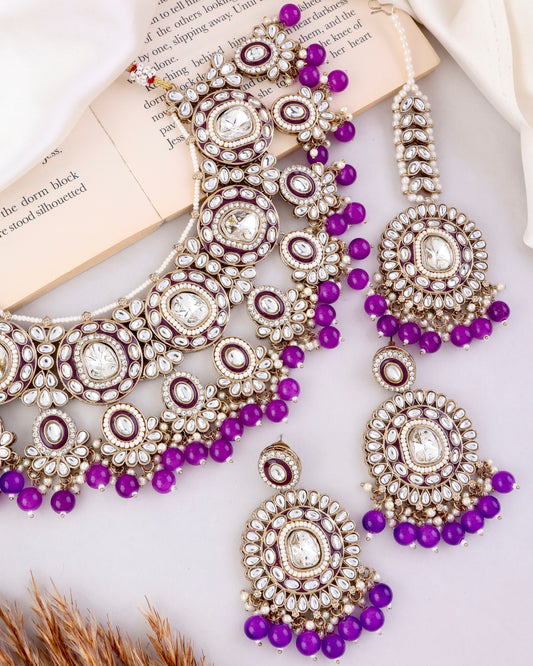 Purple Vyanika Necklace Earring with Teeka