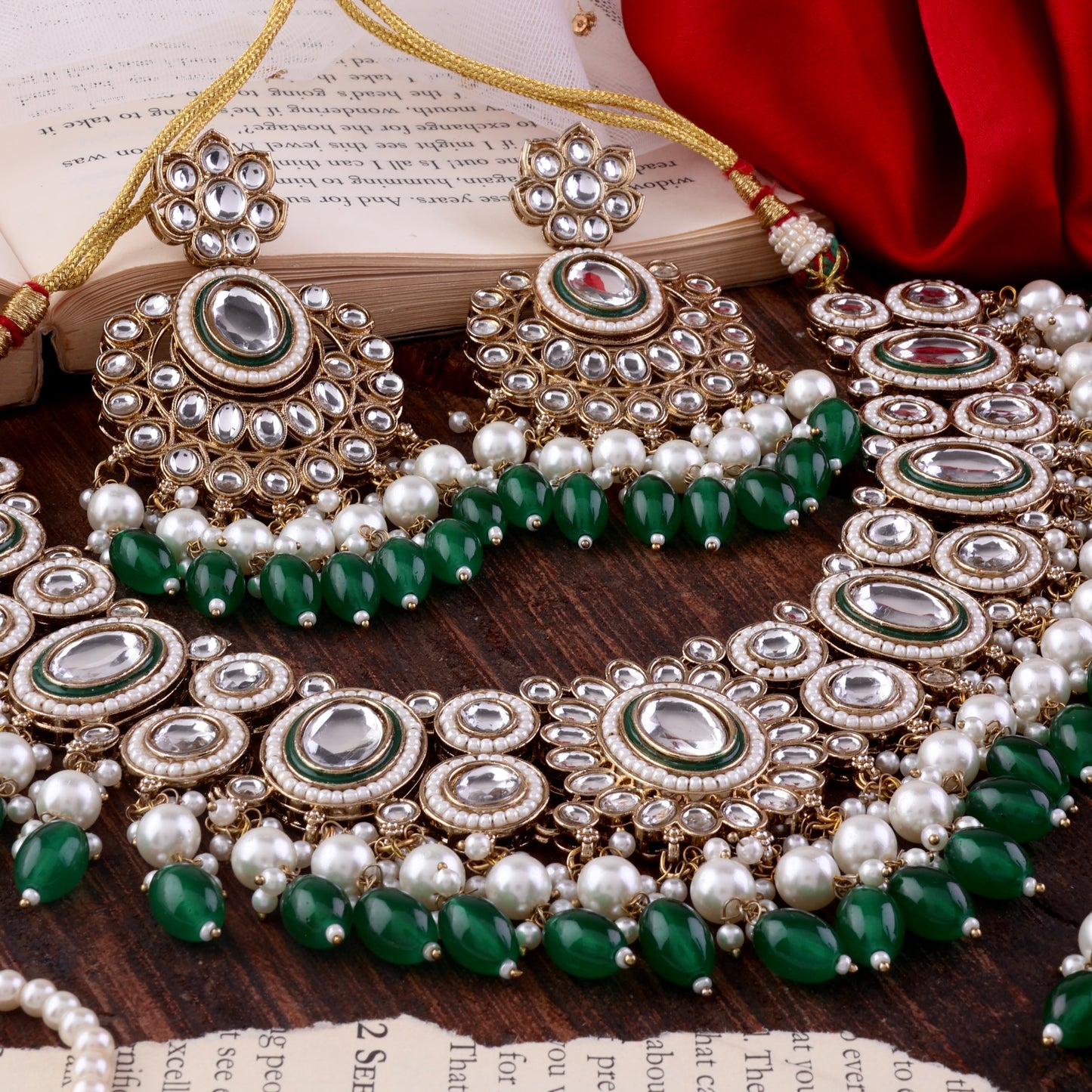 Green Gurkeerat Necklace Earring with Teeka