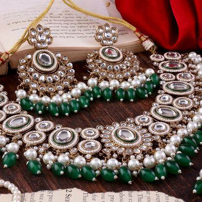 Green Gurkeerat Necklace Earring with Teeka and Side Jhumar/Passa