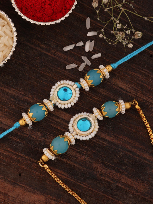 Turquoise Adrika Bhaiya Bhabhi Rakhi with Tilak Set and Card
