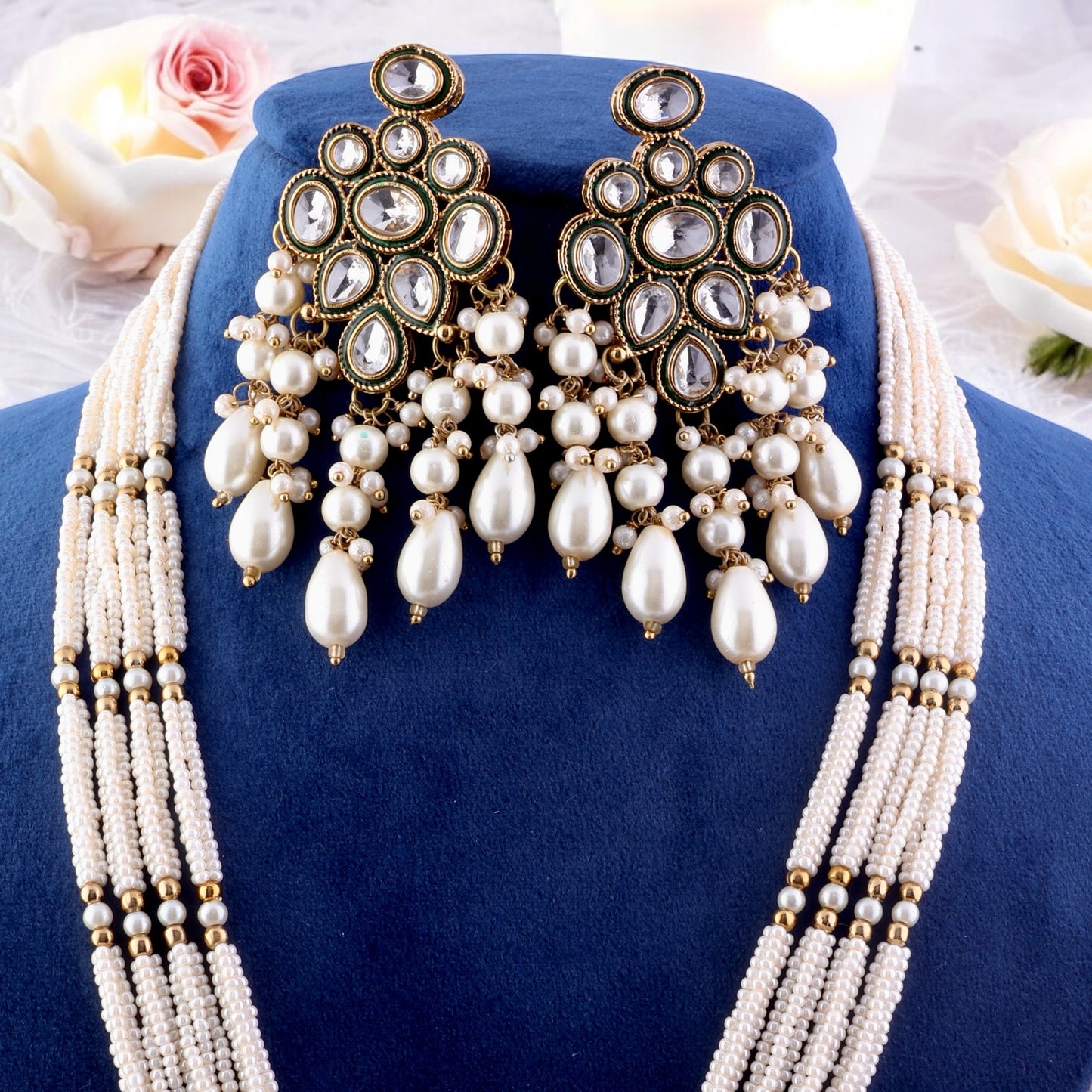 Pearl Chirag Long Pearl Necklace Set with Earring