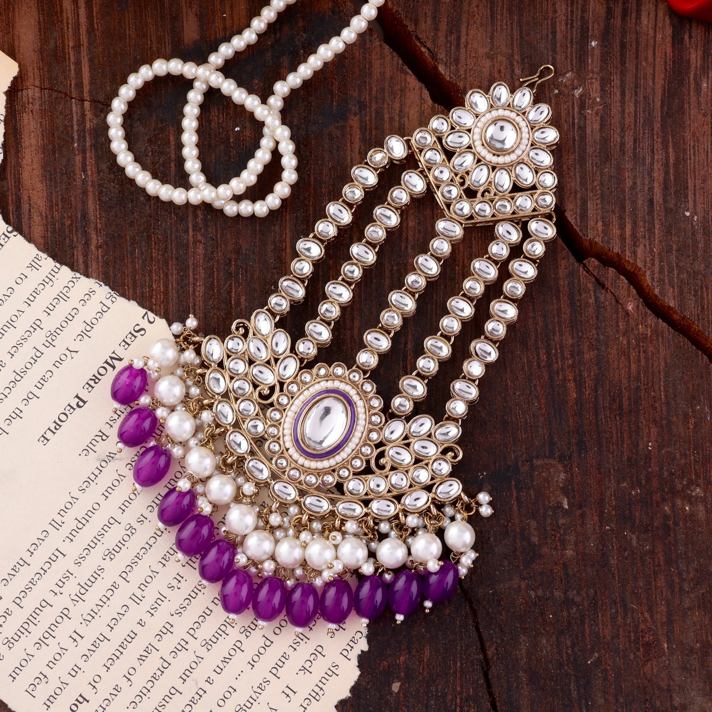 Purple Gurkeerat Necklace Earring with Teeka and Side Jhumar/Passa