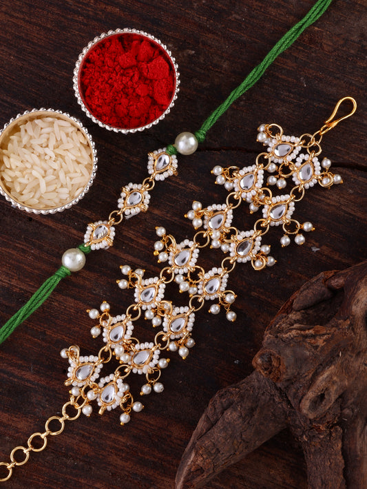 Green Vasundhara Bhaiya Rakhi and Bhabhi Bracelet with Tilak Set and Card