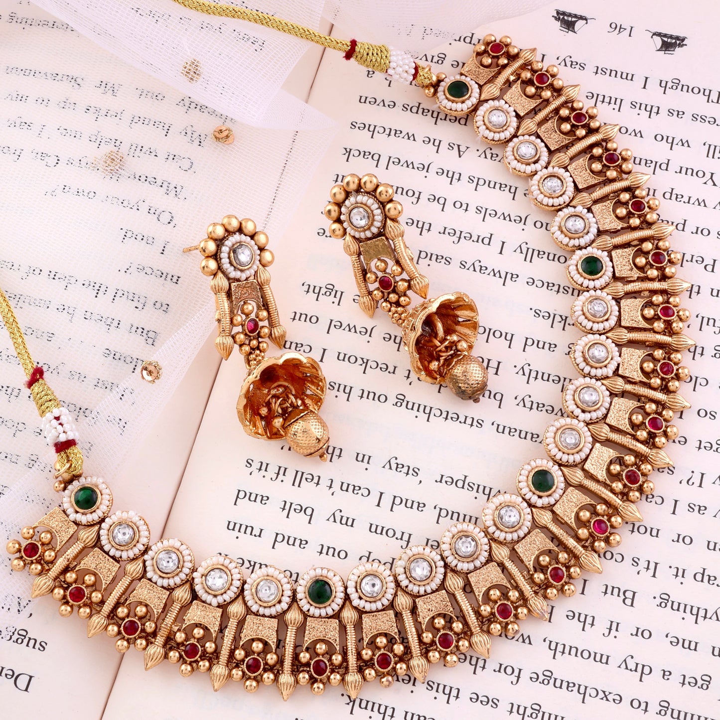 Damyanti Premium Rajwada Necklace with Jhumki Earring