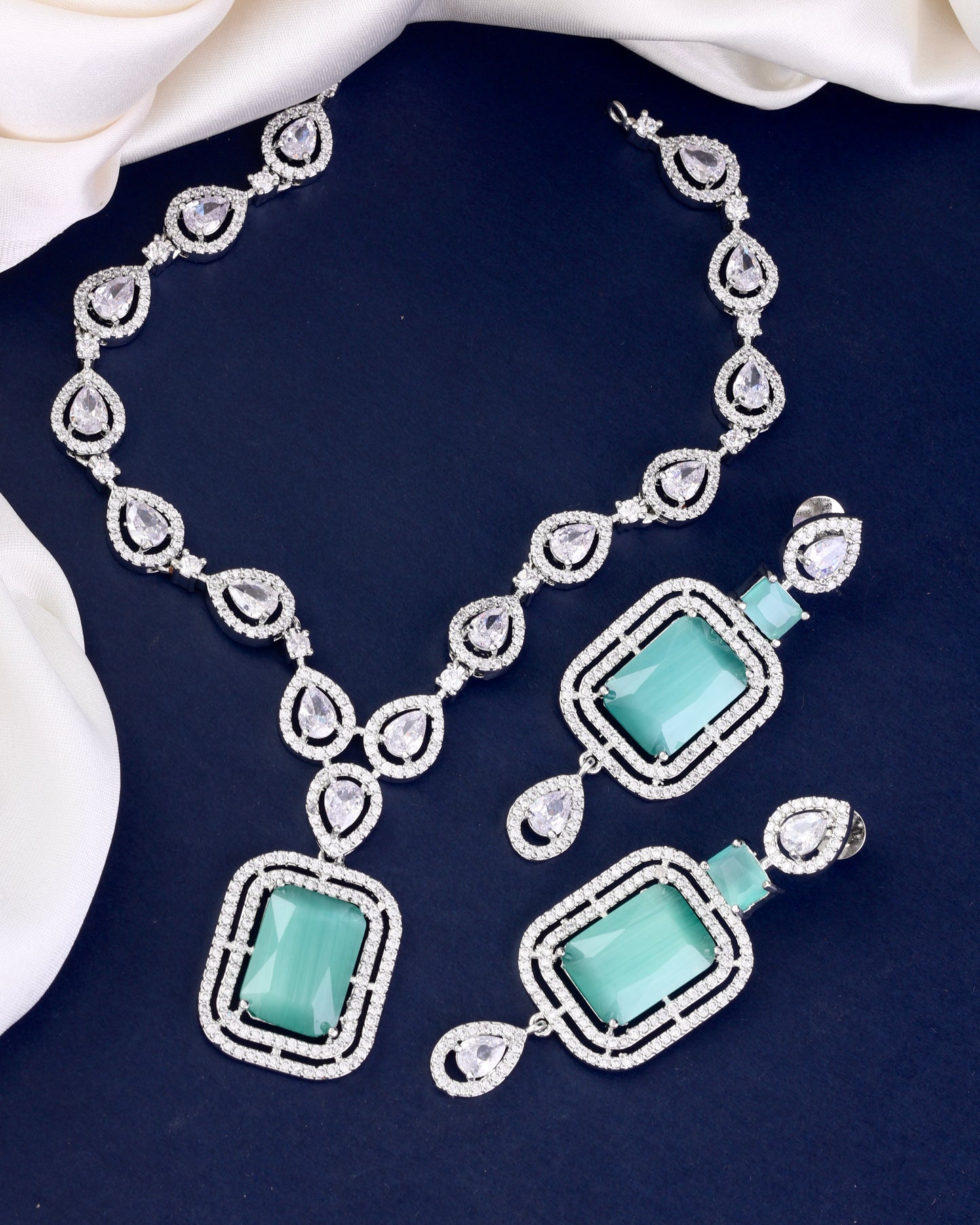 Mint Green Abeni American Diamond Necklace Set