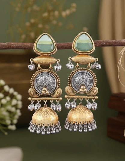 Mint Jasmine Designer Jhumki Earring Brass Lookalike
