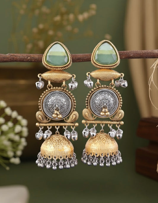 Mint Jasmine Designer Jhumki Earring Brass Lookalike
