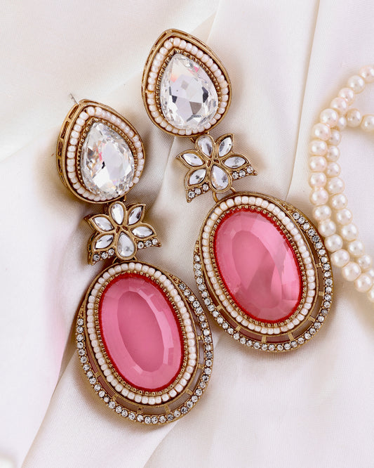 Blush Pink Dhvit Premium Designer Zircone Polki Dupe Earring