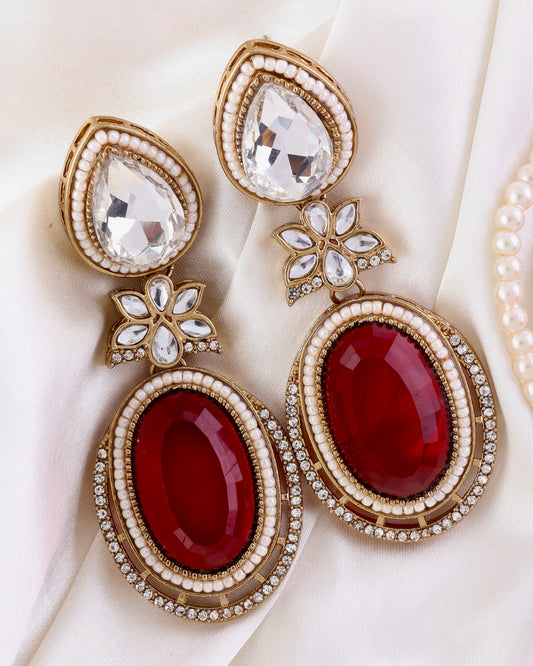 Maroon Dhvit Premium Designer Zircone Polki Dupe Earring