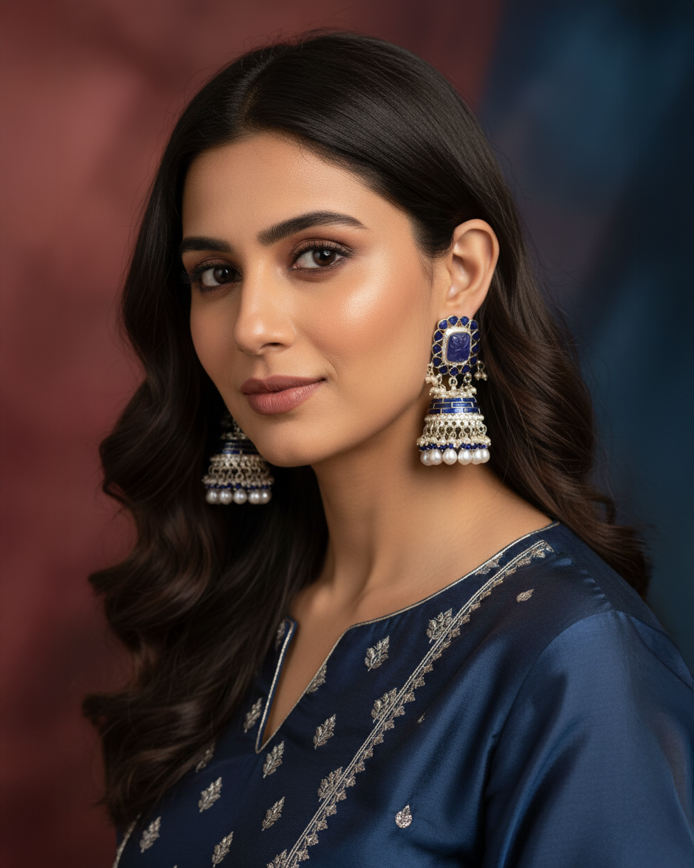 Blue Trinaya Meenakari Jhumka