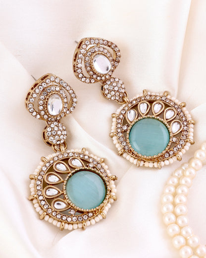 Turquoise Tanshika Premium Designer Zircone Polki Dupe Earring