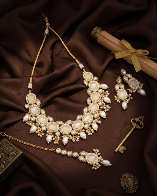 Ivory Vridha Premium Monalisa Necklace Set