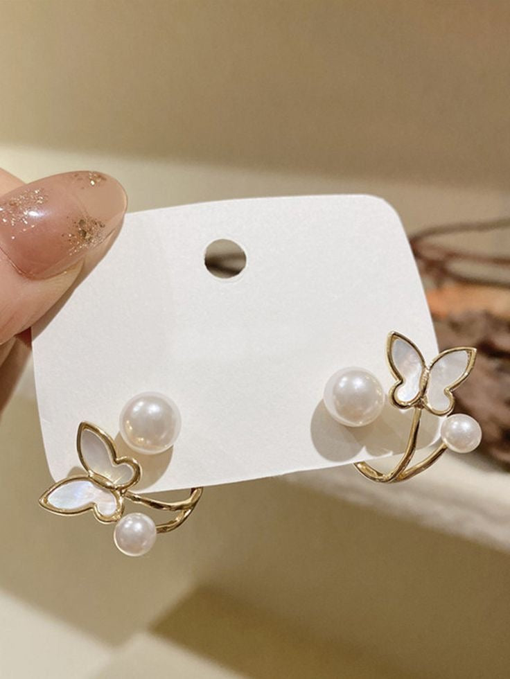 Pearl Butterfly Cuff Korean Quirky Earring