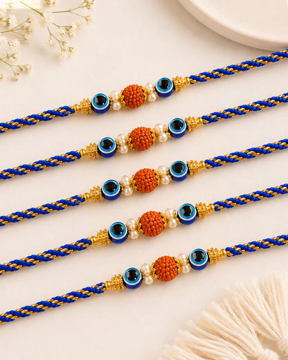 Pack of 5 Prithvi Rudraksh Rakhi for Brother | Tilak Set Included