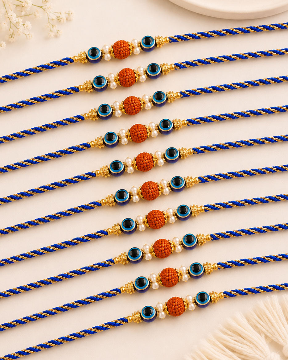 Pack of 10 Prithvi Rudraksh Rakhi for Brother | Tilak Set Included