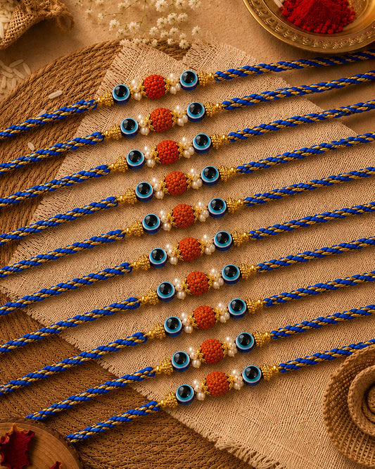Pack of 10 Prithvi Rudraksh Rakhi for Brother | Tilak Set Included