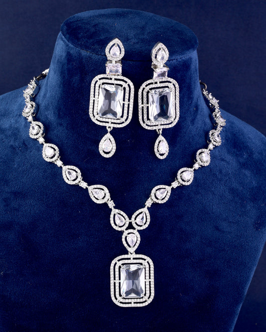 Silver Abeni American Diamond Necklace Set