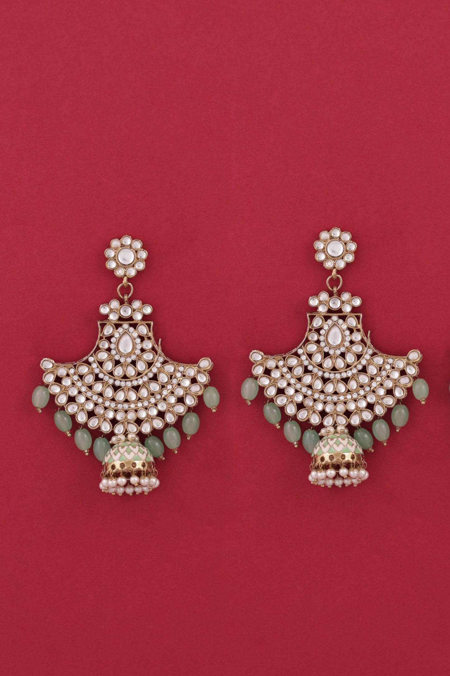 Mint Green Sabita Designer Meenakari Jhumka Earring
