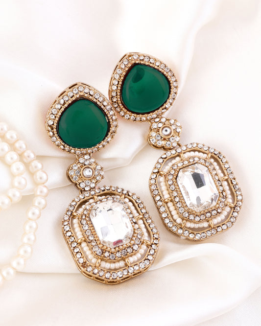 Emerlad Green Arohita Premium Designer Zircone Polki Dupe Earring