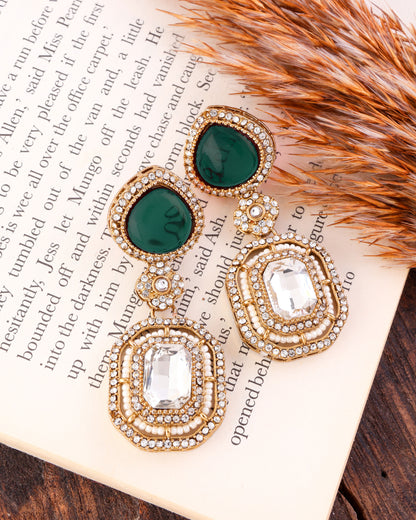 Emerlad Green Arohita Premium Designer Zircone Polki Dupe Earring