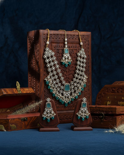 Mint Arizona Premium Monalisa Layered Necklace Set with Earring and Teeka