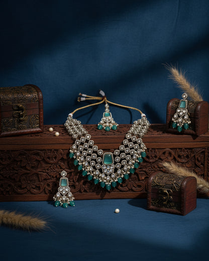 Mint Arizona Premium Monalisa Layered Necklace Set with Earring and Teeka
