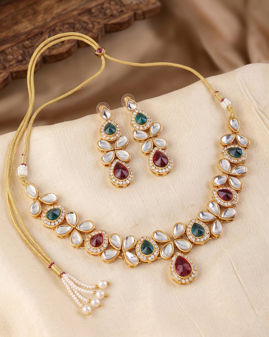 Ruby Green Chandravika Kundan Polki Dupe Necklace Set