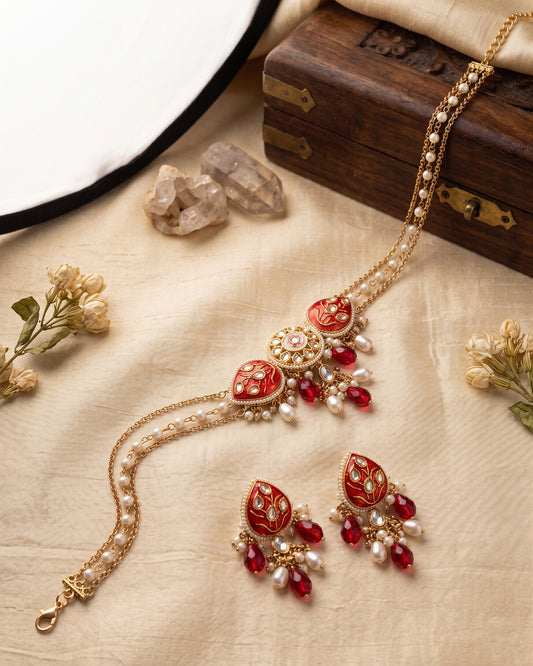 Red Kanisha Choker Set with Earring