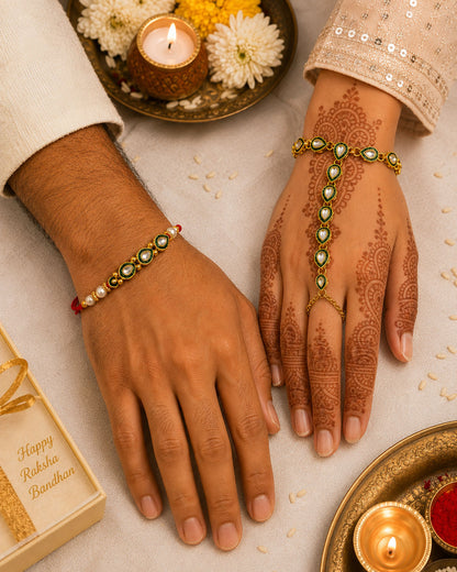 Agnay Bhaiya Rakhi and Bhabhi Hathphool with Tilak Set and Card