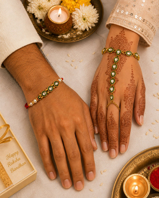 Agnay Bhaiya Rakhi and Bhabhi Hathphool with Tilak Set and Card