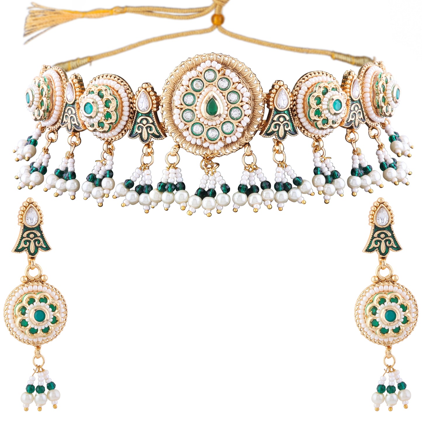 Green Ahilya Rajwada Choker set with Earring