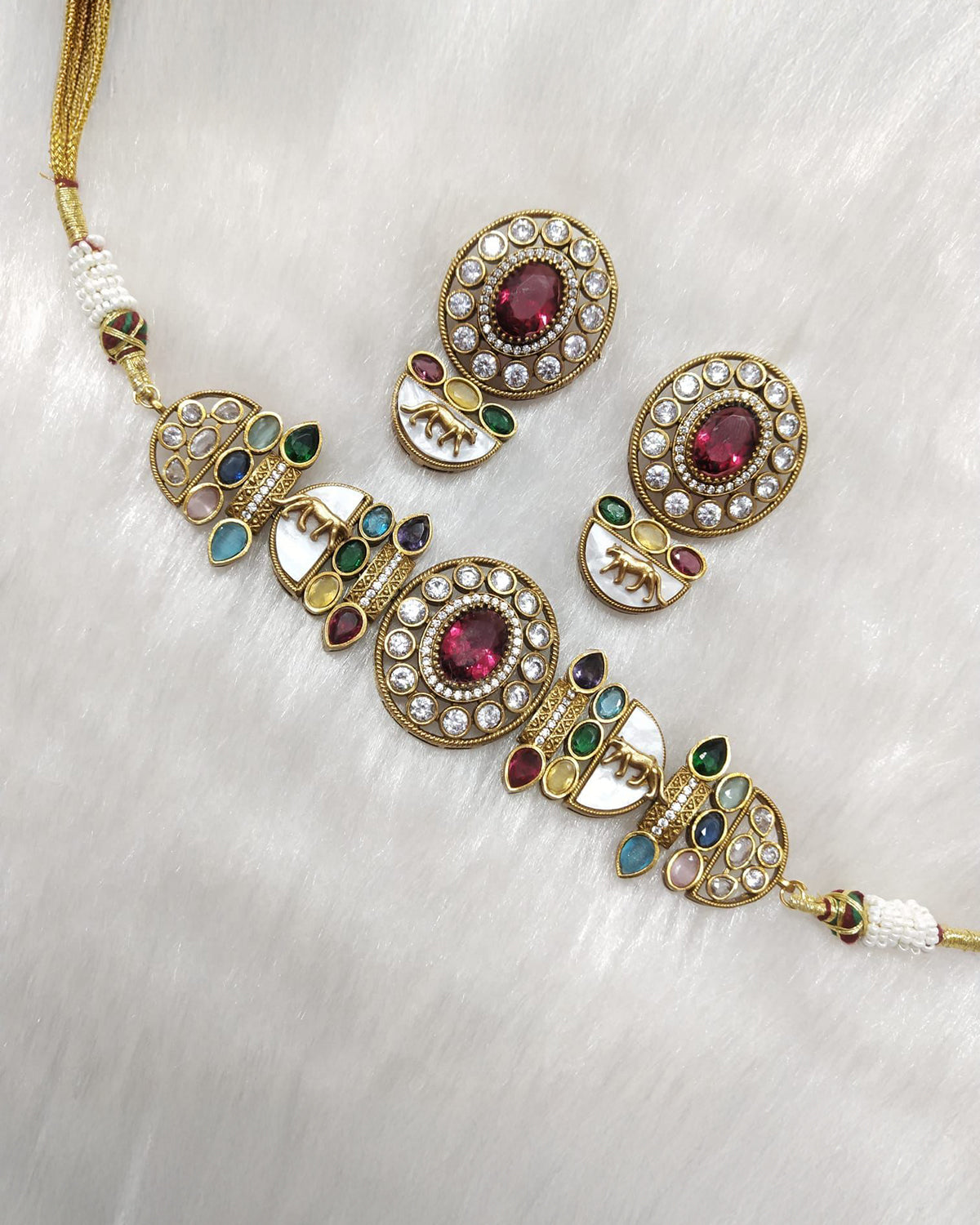Multi Aishani Premium Sabya Inspired Necklace with Earring