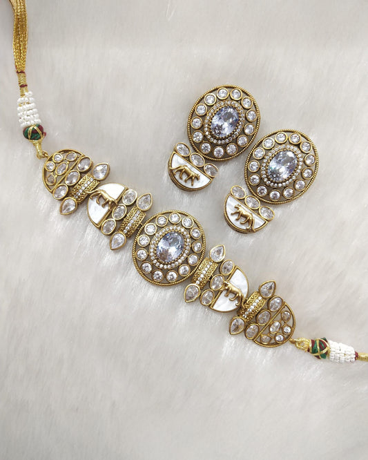 Silver Aishani Premium Sabya Inspired Necklace with Earring