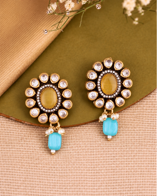 Yellow Turquoise Alizeh Monalisa Antique Designer Stud Earring