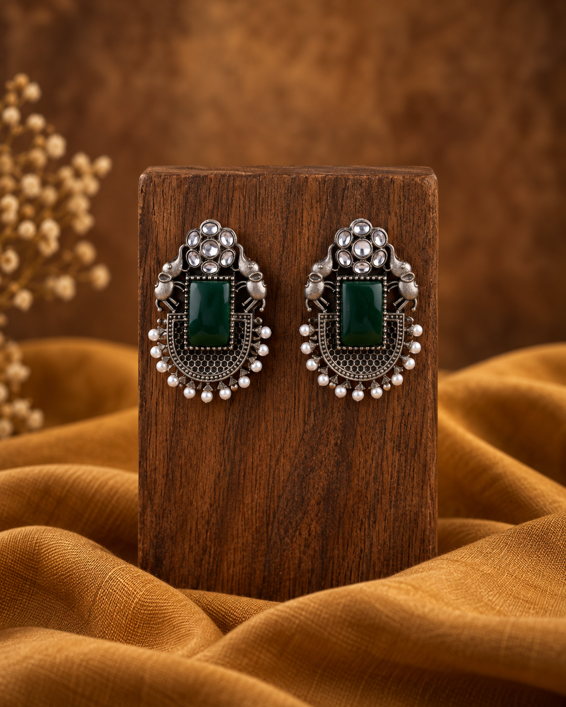 Green Zarposh Oxidised Earrings