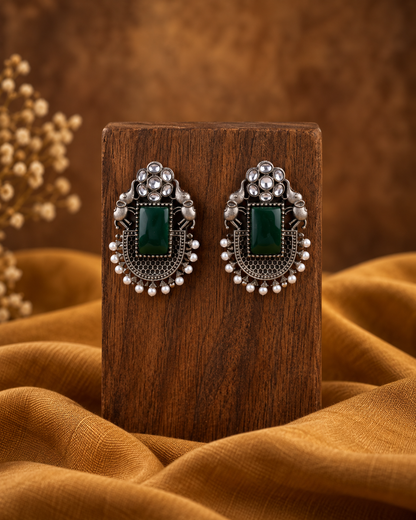 Green Zarposh Oxidised Earrings