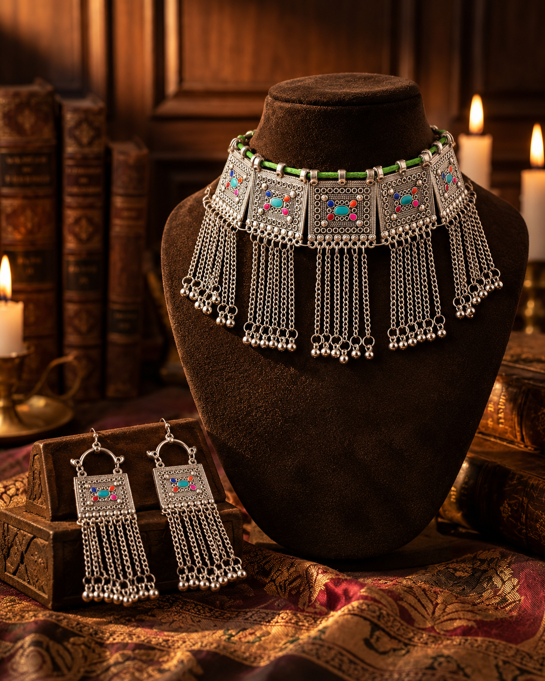 Multi Roohzaadi Oxidised Necklace Set With Earring