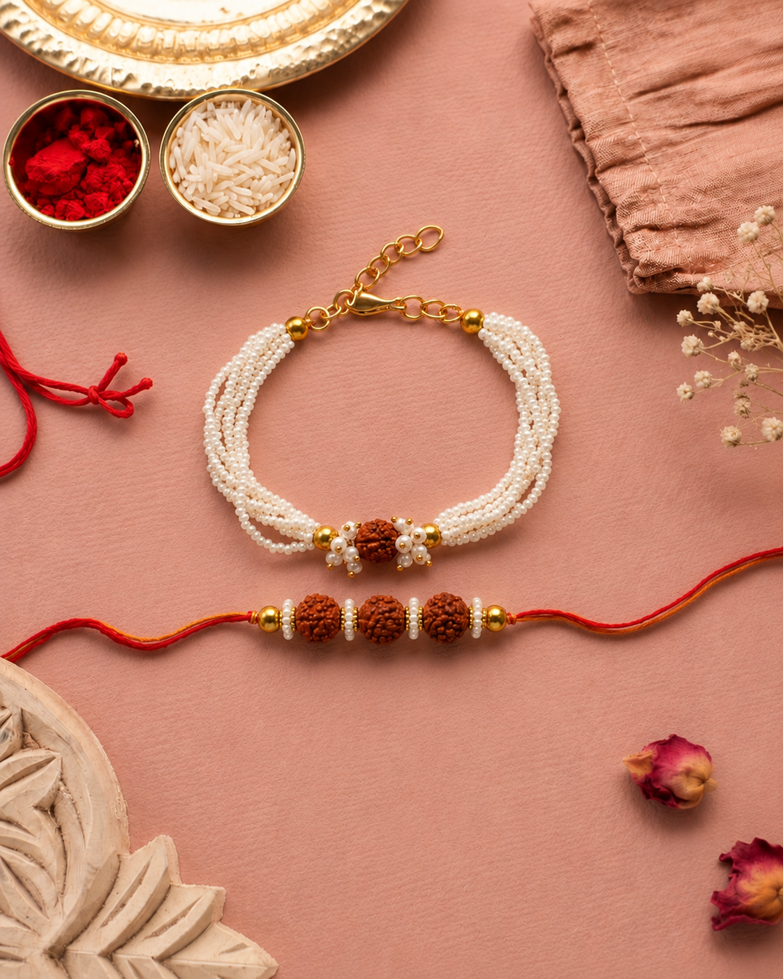 Avira Rudraksh Bhaiya Bhabhi Rakhi Bracelet Set | Tilak Set Included