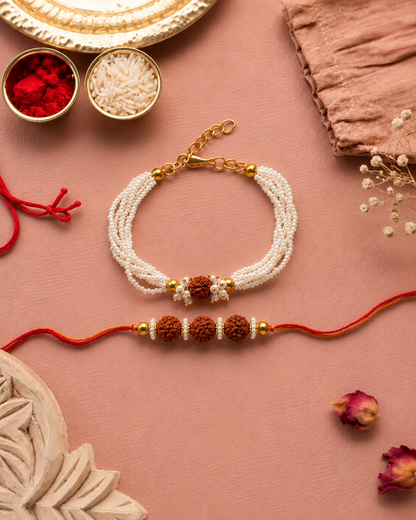 Avira Rudraksh Bhaiya Bhabhi Rakhi Bracelet Set | Tilak Set Included