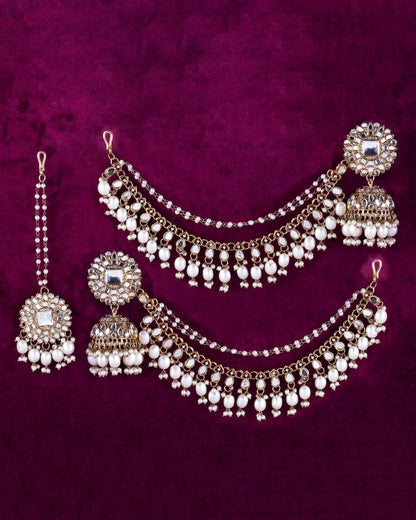 Avreet Mirror Bahubali Jhumka with Statement Kaan Chain and Teeka
