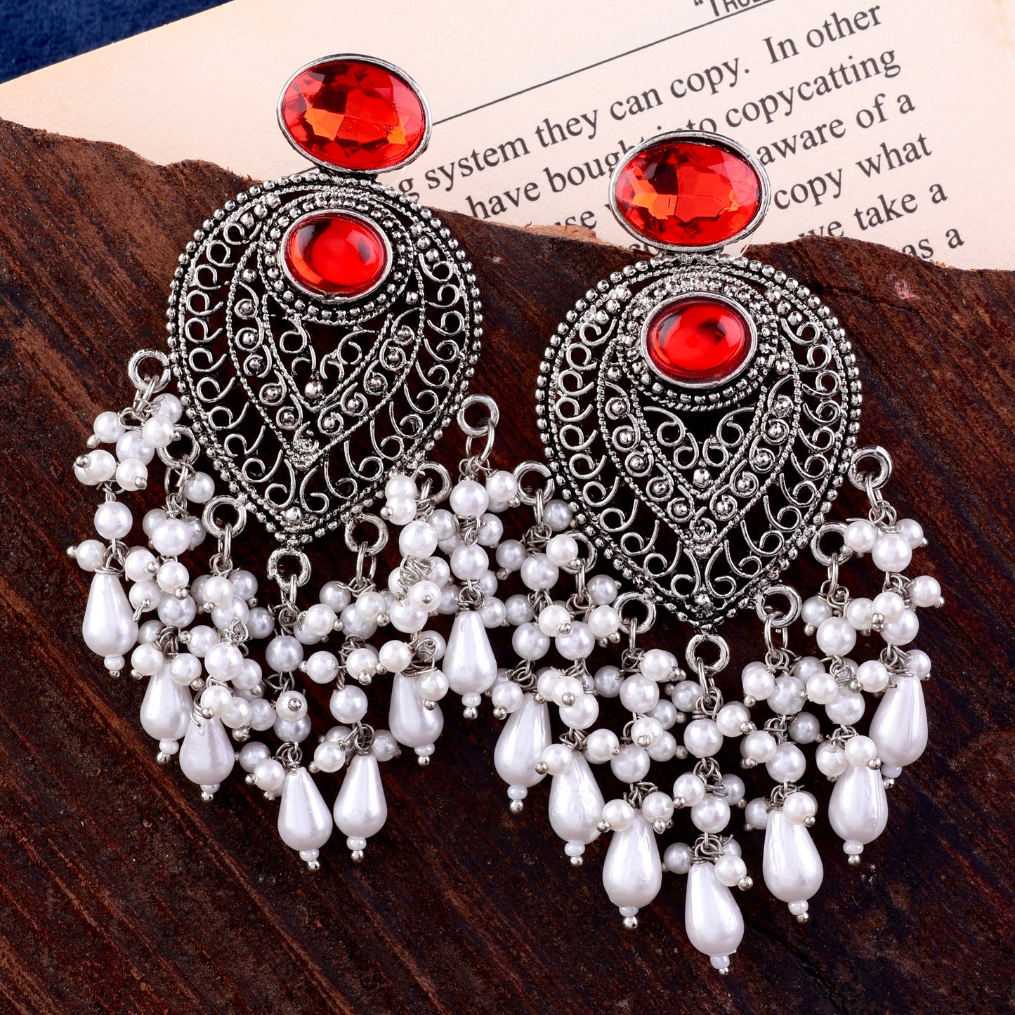 Red Girisha Boho Pearl Earring