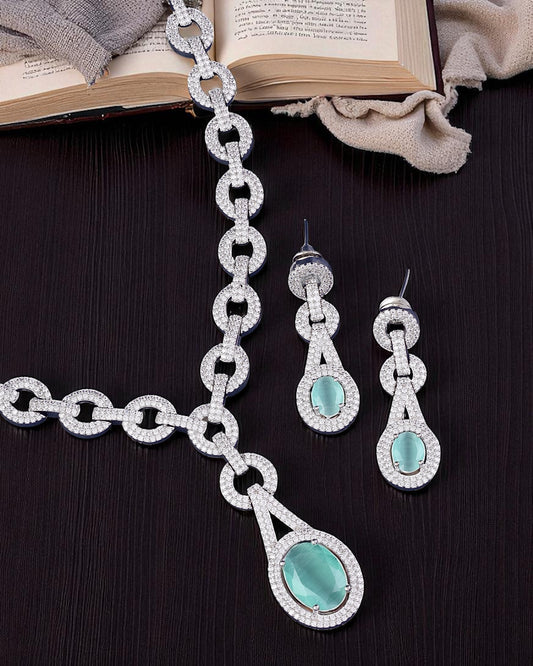 Mint Green Isabella American Diamond Necklace Set