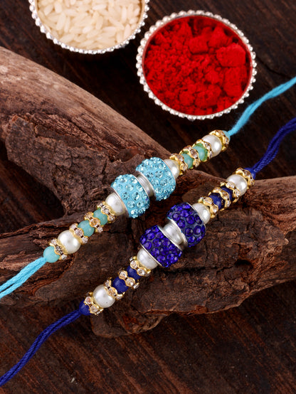 Pack of 2 - Tejomay Rakhi - Turquoise Blue : with Tilak Set and Card