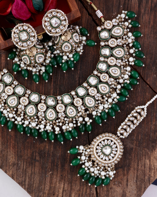 Green Lavitha Necklace Earring with Teeka
