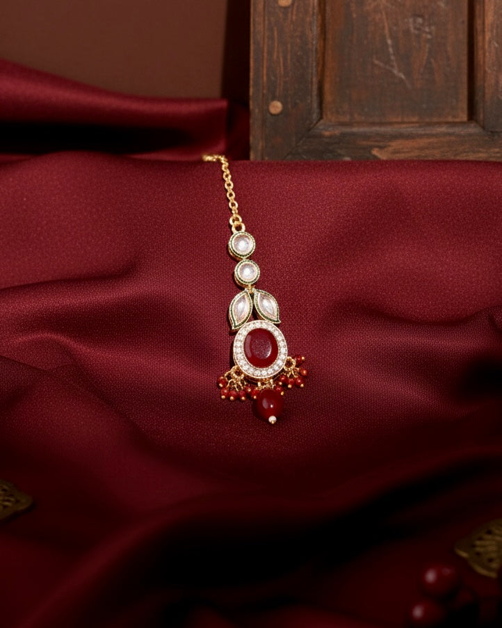 Red Vridha Premium Monalisa Necklace Set