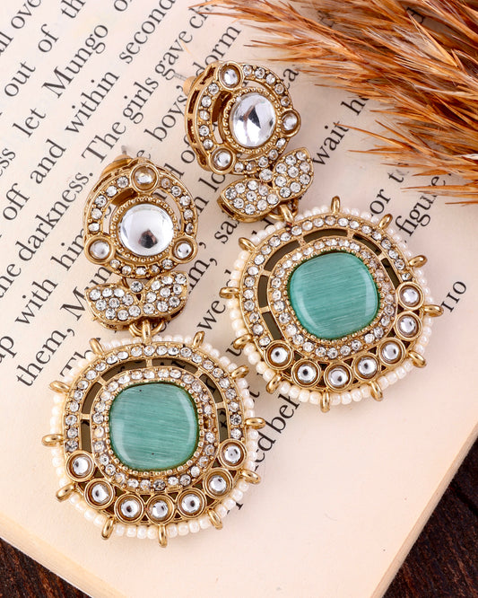 Mint Green Tiana Premium Designer Zircone Polki Dupe Earring